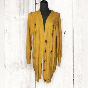 Mustard Distressed Long Cardigan LX